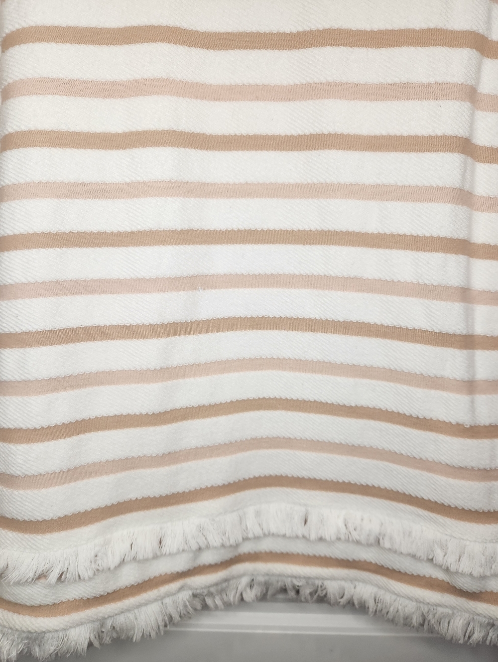 Sz S Club Monaco 100% Cotton Beige & White Striped Fringe-Trim Pullover Sweater - Picture 4 of 7